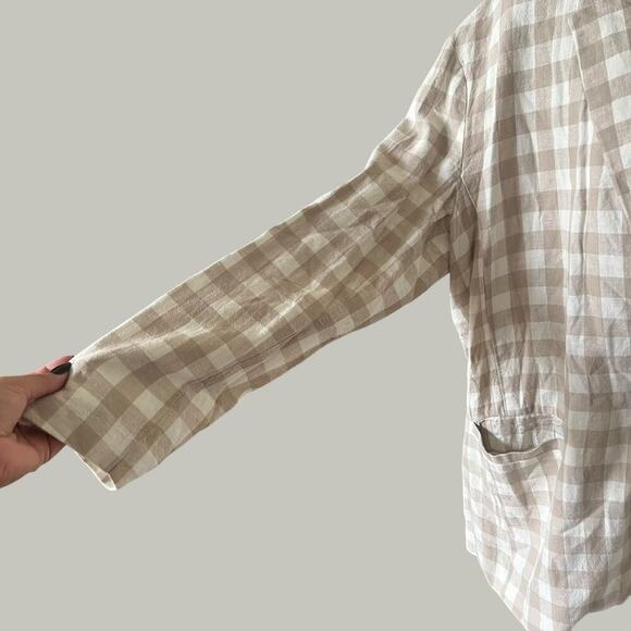 A New Day Women’s Linen Blend Gingham Blazer Tan White Size XXL - Picture 3 of 8